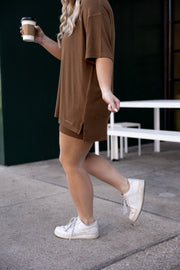 24/7 Rib Set w/Embroidered Logo (Espresso) - Top + Biker Shorts