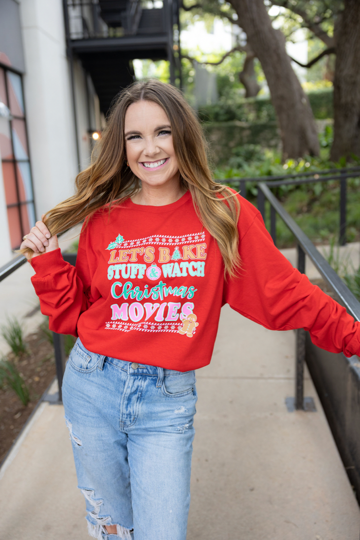 K&C - Watch Christmas Movies (New Red) - Long Sleeve / Crew