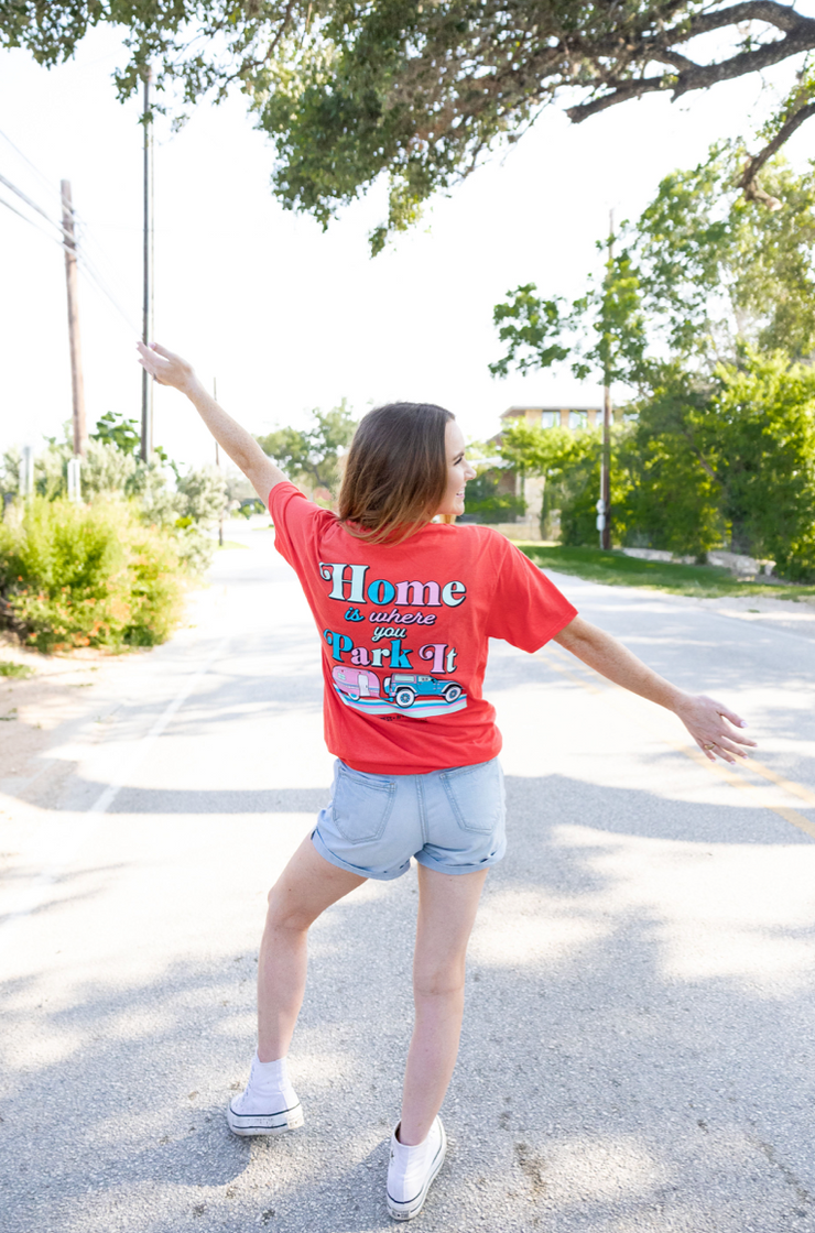 K&C - Home Is Where You Park It (Deep Coral) - Short Sleeve / Crew