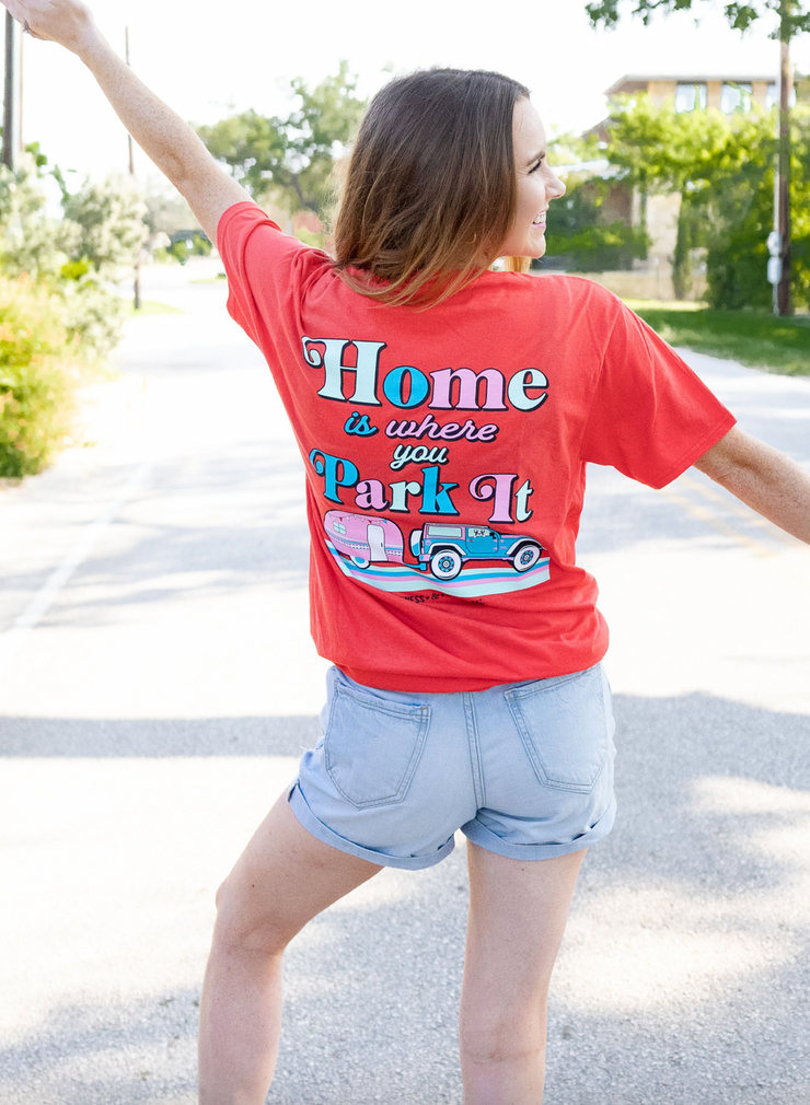 K&C - Home Is Where You Park It (Deep Coral) - Short Sleeve / Crew