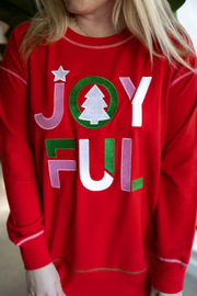 Joyful (Holiday Red) - Light Weight Accent Stitch Sweatshirt / Crew