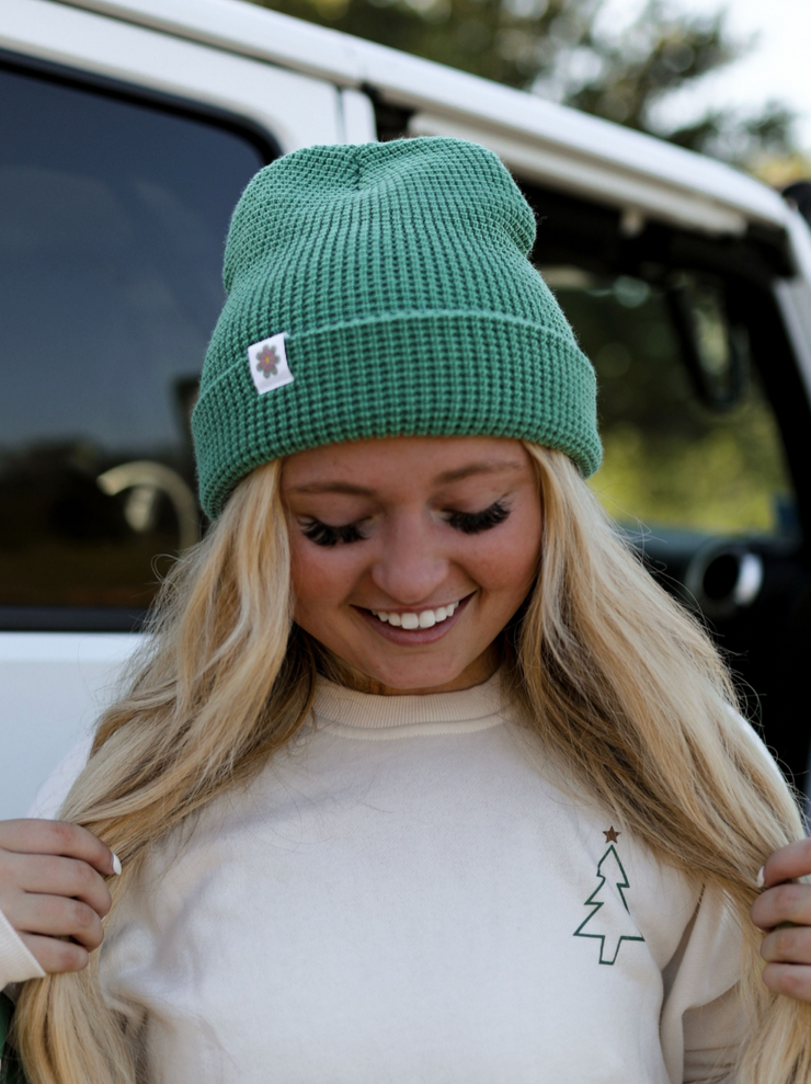 Waffle Beanie (Green) - Flower Patch