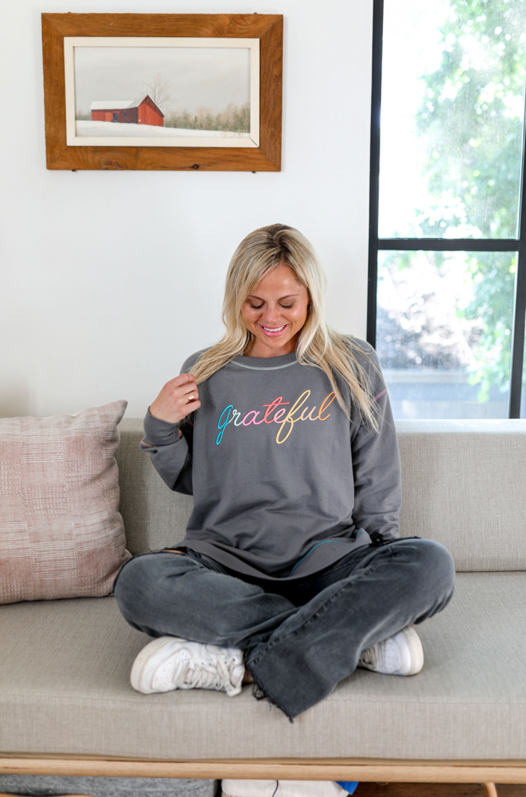 Grateful (Storm) - Light Weight Accent Stitch Sweatshirt / Crew