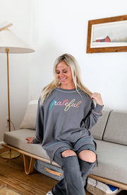 Grateful (Storm) - Light Weight Accent Stitch Sweatshirt / Crew