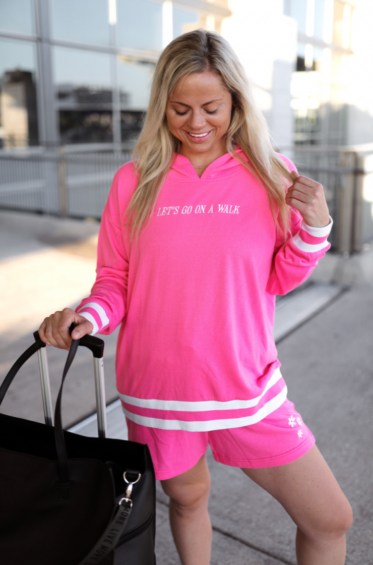 Let's Go On A Walk (Neon Pink) - All Day Set / Terry Hoodie-Short Set