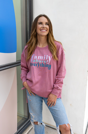 Family Above Everything Embroidery (Mauve) - Acid Wash Sweatshirt / Crew