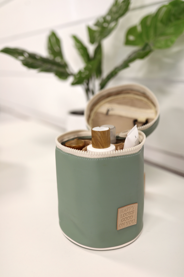Barrel Toiletry Bag - Happy Looks Good On You (Matcha/Latte) - Pack of 5