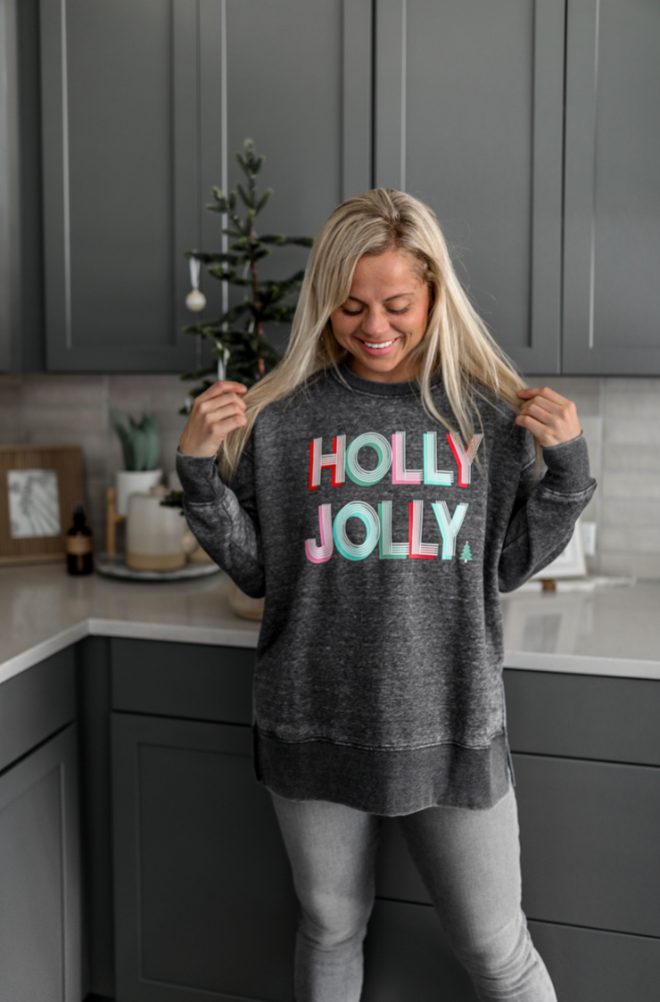 Holly Jolly (Charcoal) - Burnout Sweatshirt / Crew
