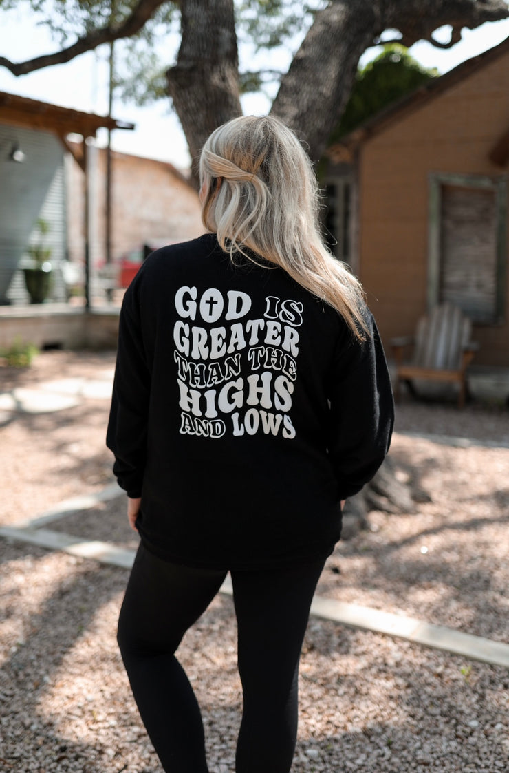 God Is Greater Than (Black - Puff Print) - Corded Sweatshirt/Crew