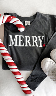 Merry Christmas Tree (Black Heather) - Long Sleeve / V-Neck