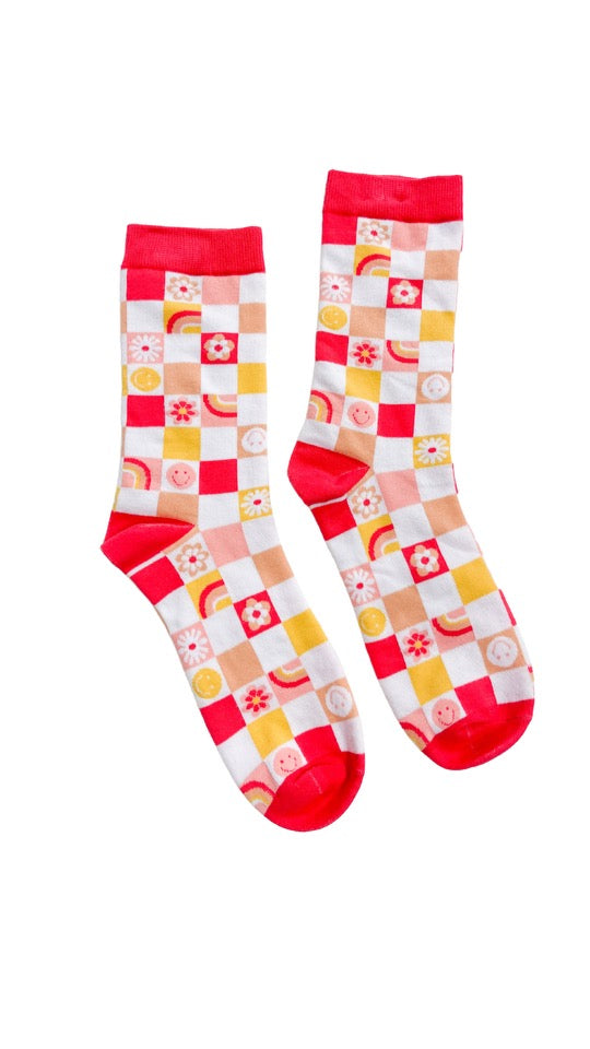 Socks (Pink/Yellow) - Happy Checkered - Pack of 5