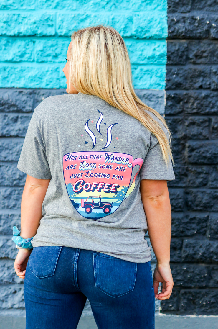 Looking For Coffee (Dark Grey Heather) - Short Sleeve / Crew