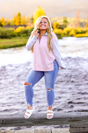 Blaze Pullover (Pink/Cream) - Long Sleeve 1/4 Zip