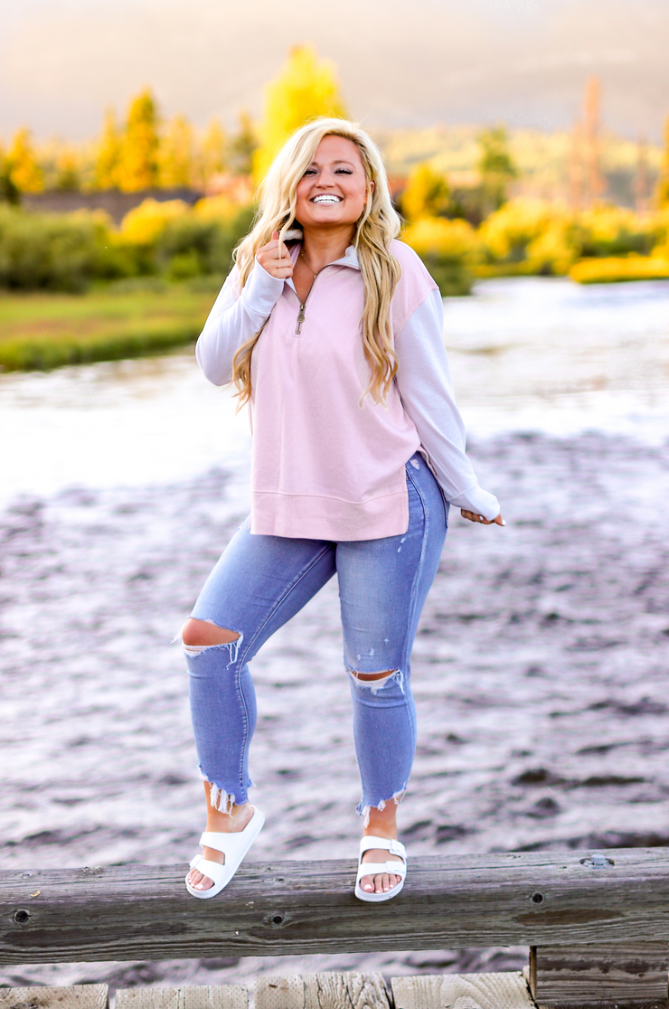 Blaze Pullover (Pink/Cream) - Long Sleeve 1/4 Zip