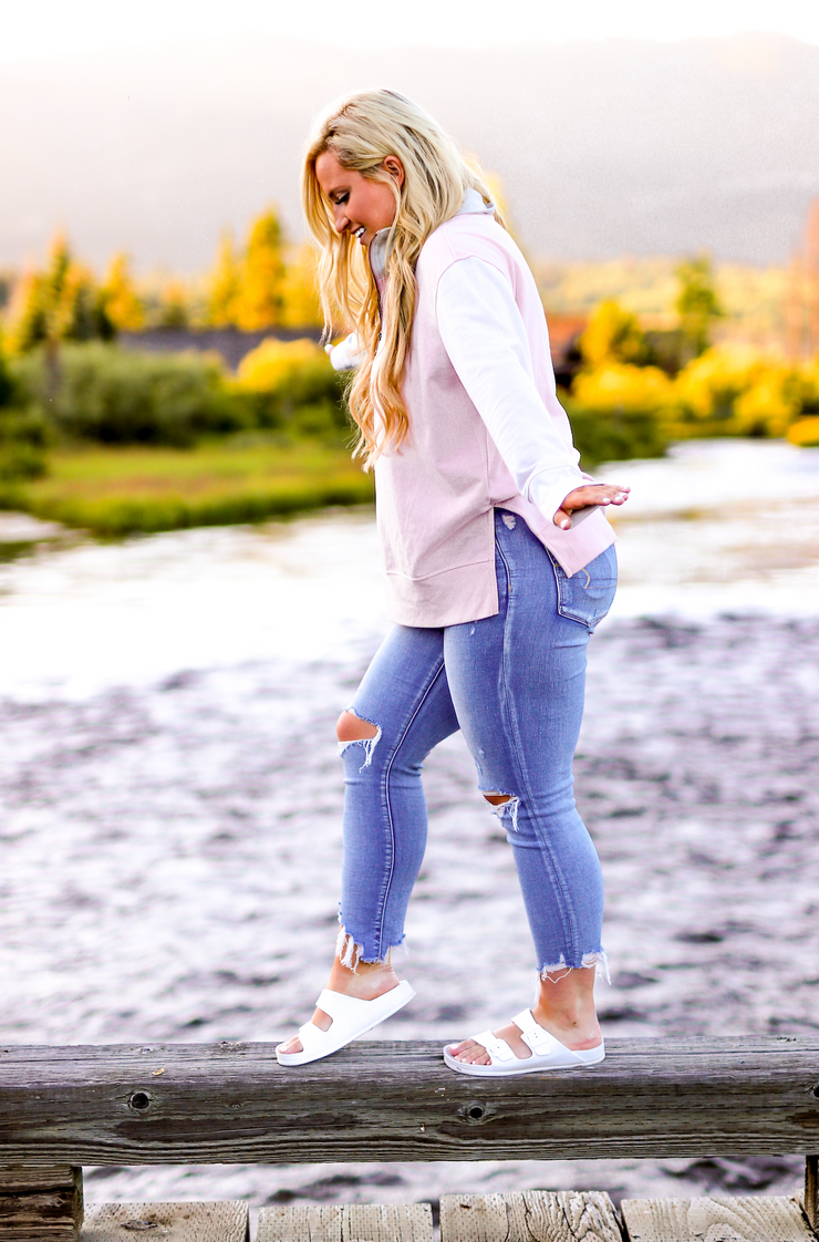 Blaze Pullover (Pink/Cream) - Long Sleeve 1/4 Zip