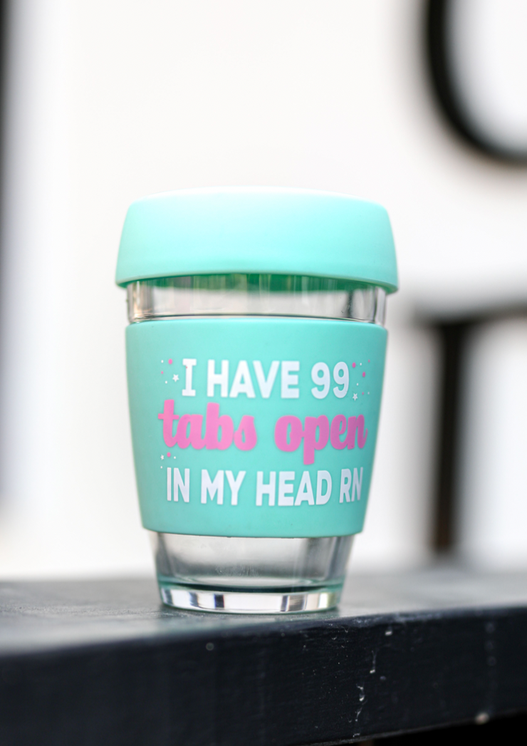 Glass Coffee Cup - I Have 99 Tabs Open (Mint) - Packs of 6