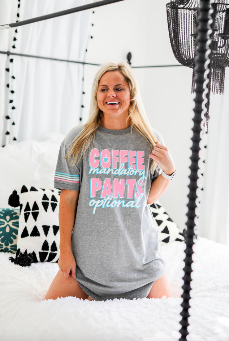 Coffee Mandatory Pants Optional (Dark Grey Heather) - Sleep Shirt - Pack of 6