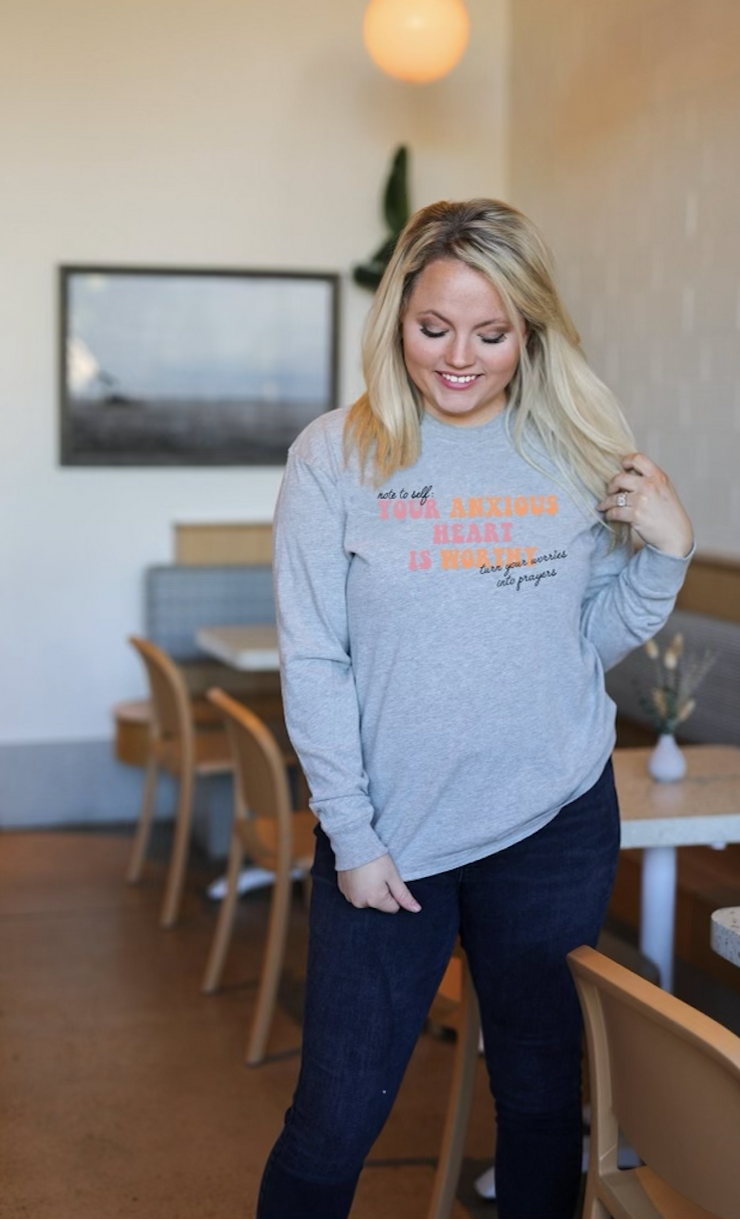 Your Anxious Heart Is Worthy (Light Grey Heather) - Long Sleeve / Crew