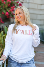 Y'all (White Decorative Rib) - Long Sleeve / Crew