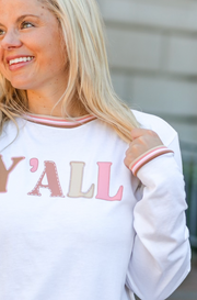 Y'all (White Decorative Rib) - Long Sleeve / Crew