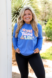 Trust The Timing (Flo Blue Heather) - Long Sleeve / Crew