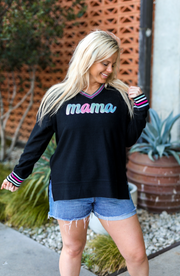 Mama Embroidery (Black) - Corded Sweatshirt / V-Neck
