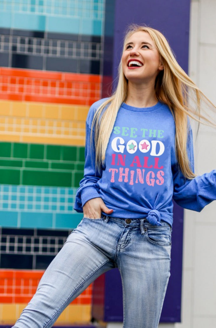 K&C - See The Good In All Things (Royal Heather) - Long Sleeve / Crew