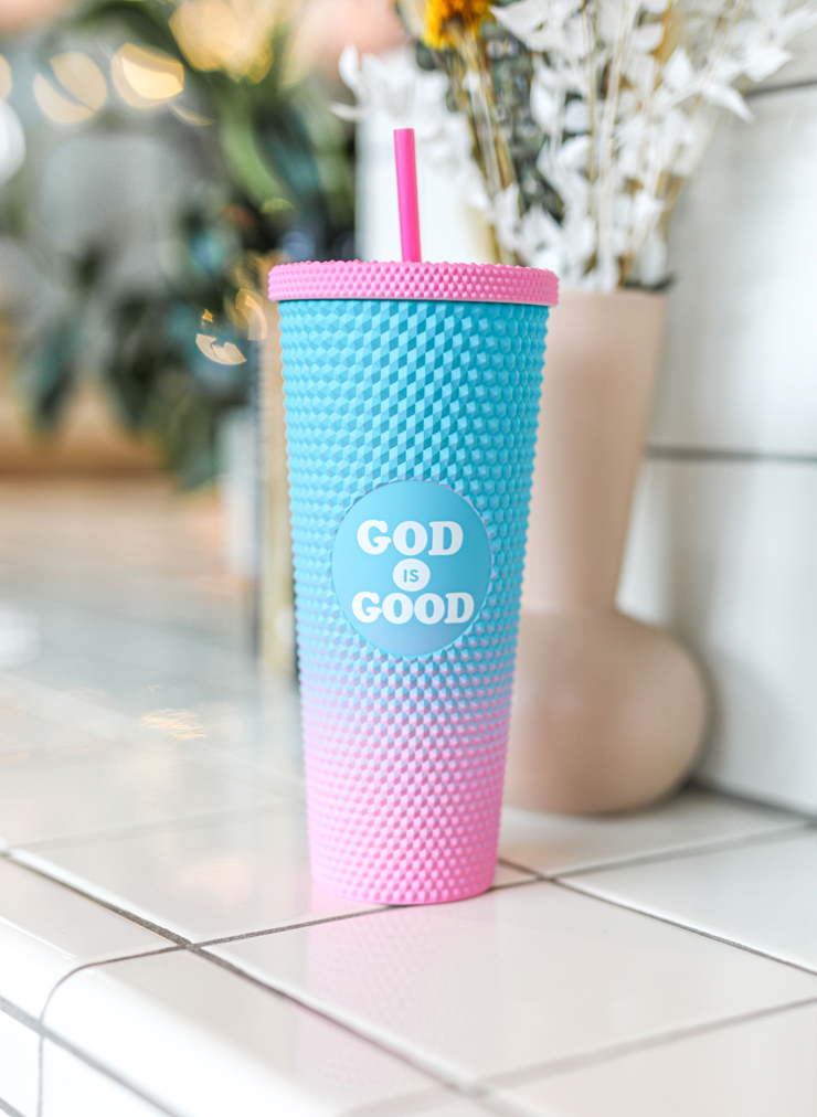Textured Tumbler (Blue / Pink Gradient) - God Is Good - 6 Pack