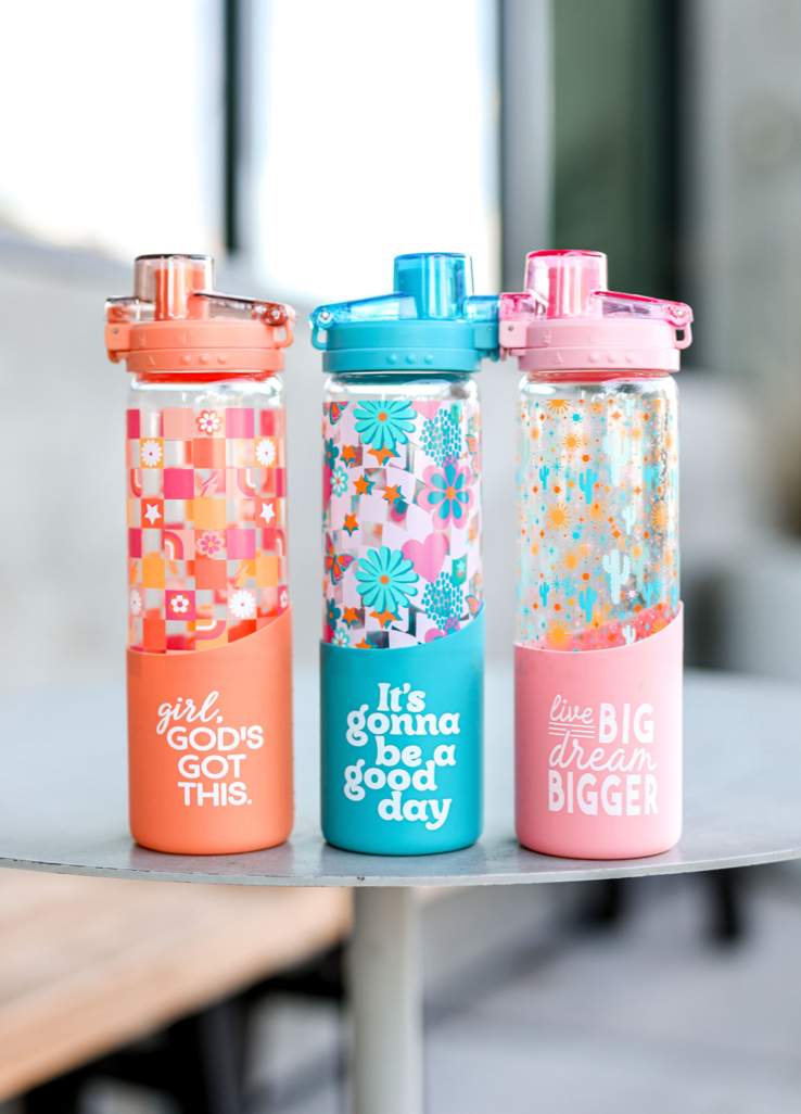 Glass Water Bottle (Orange) - Girl God's Got This - 6 Pack