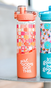 Glass Water Bottle (Orange) - Girl God's Got This - 6 Pack