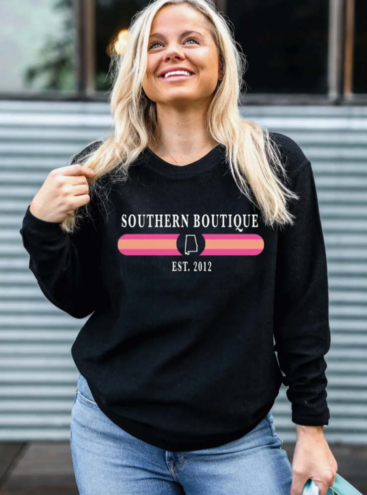 Custom: Chic (Black) - Corded Sweatshirt / Crew