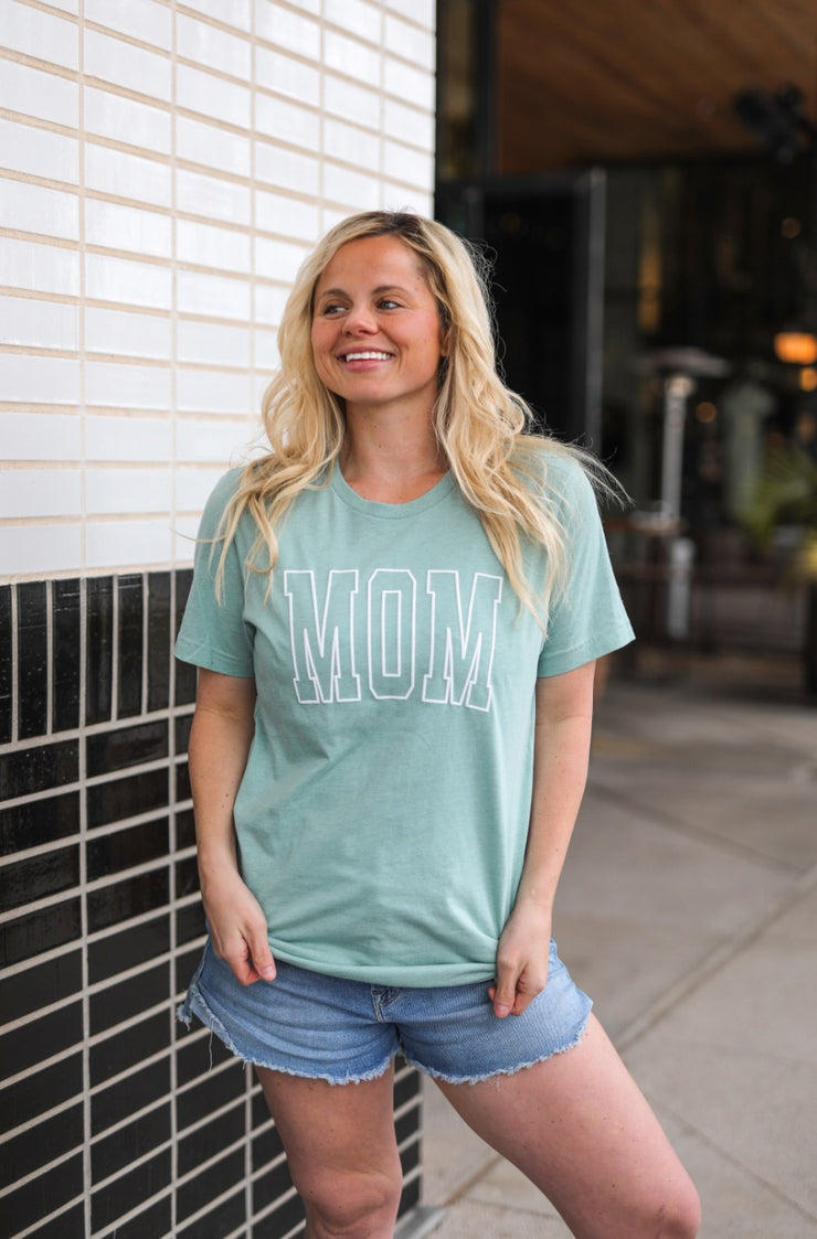 Mom PUFF INK (Dusty Blue Prism Heather) - Short Sleeve / Crew