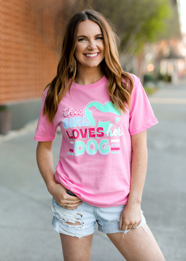 K&C - This Girl Loves Her Dog (Neon Pink) - Short Sleeve / Crew