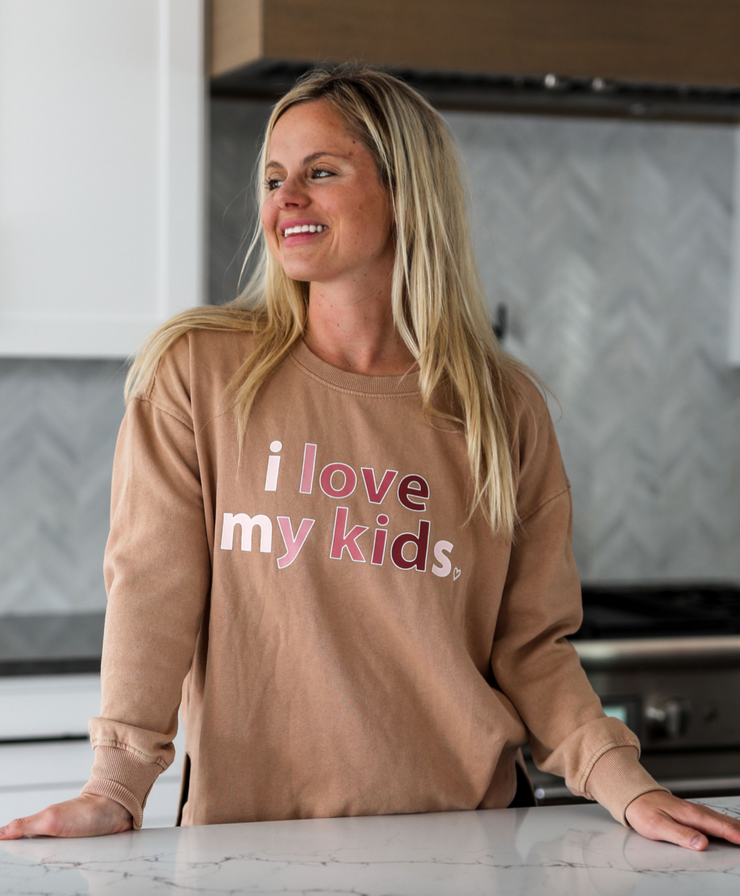 Love My Kids (Taupe Acid Wash) - Long Sleeve / Sweatshirt Crew