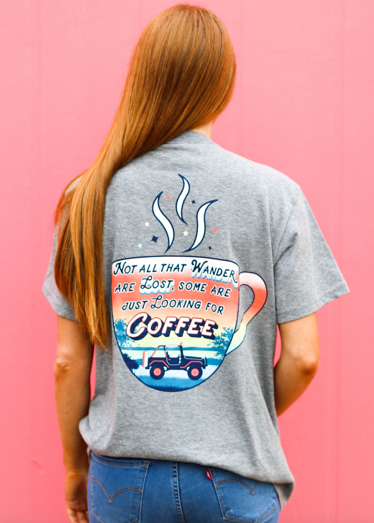 Looking For Coffee (Dark Grey Heather) - Short Sleeve / Crew
