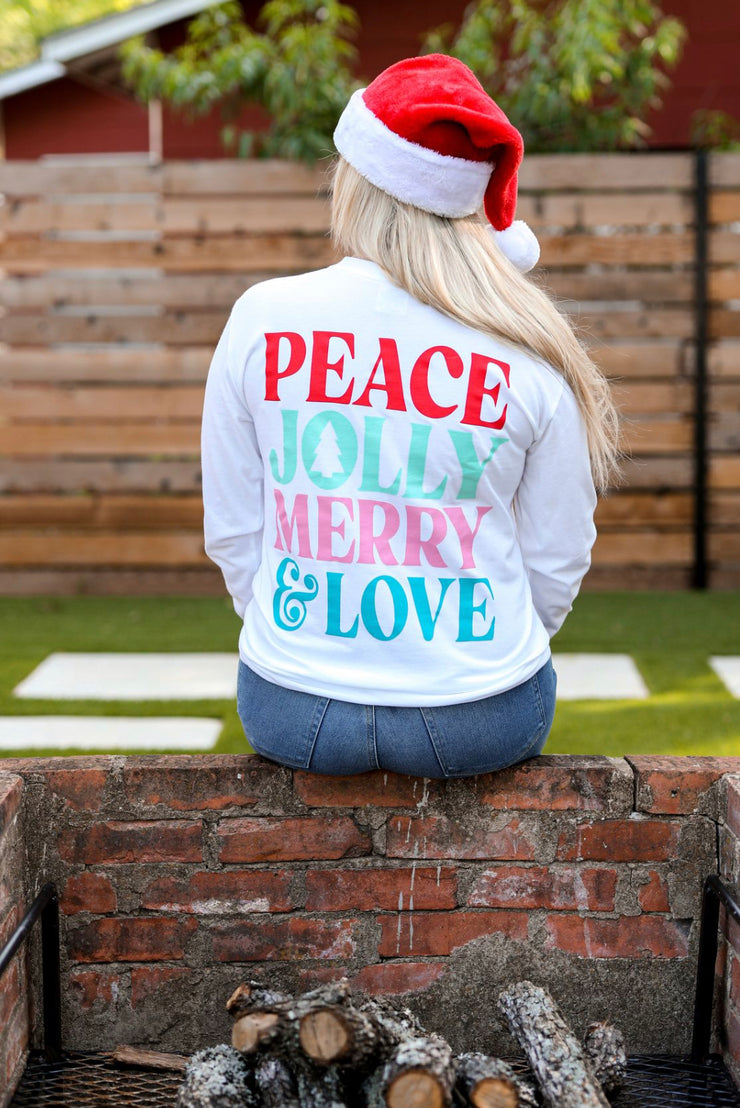 Peace Jolly Merry & Love (White) - Long Sleeve / Crew