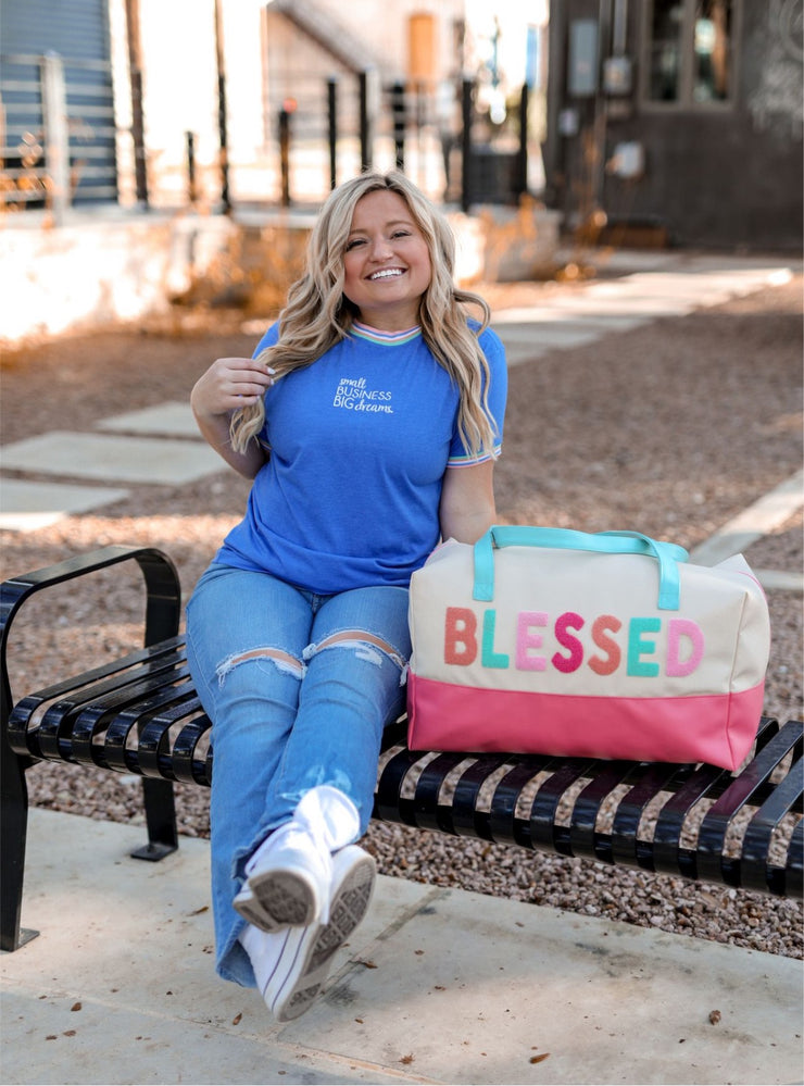 Small Business Big Dreams Embroidery (Flo Blue Heather Decorative Rib) - Short Sleeve / Crew
