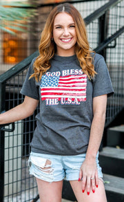 K&C - God Bless The USA (Charcoal Heather) - Short Sleeve / Crew