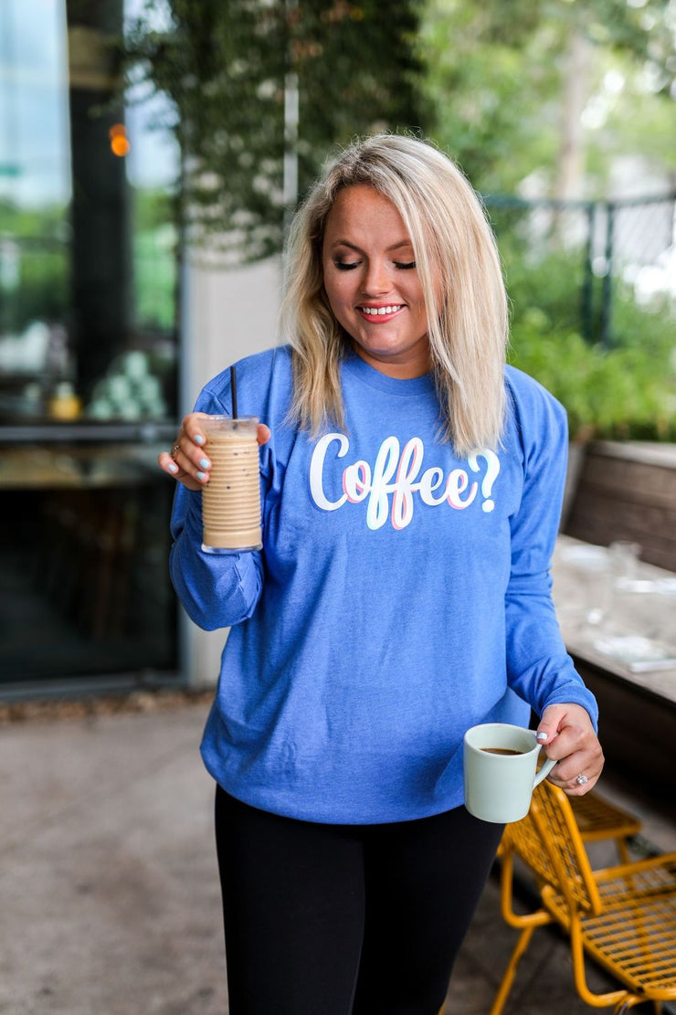 Coffee? (Flo Blue Heather) - Long Sleeve / Crew