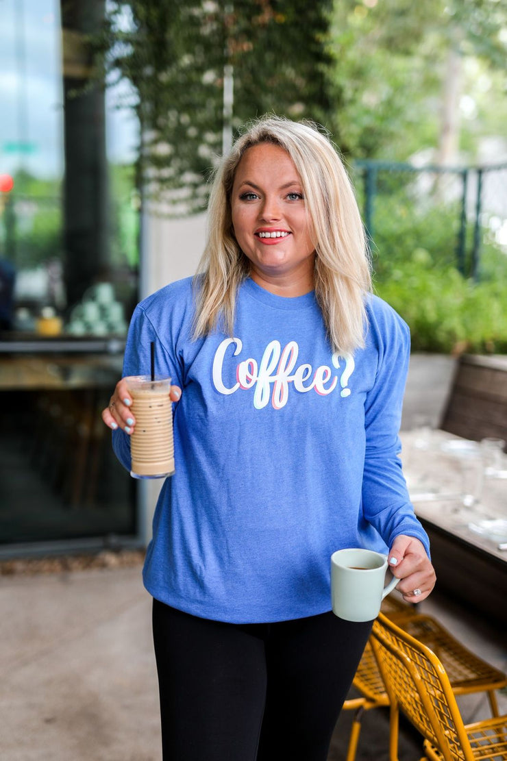 Coffee? (Flo Blue Heather) - Long Sleeve / Crew